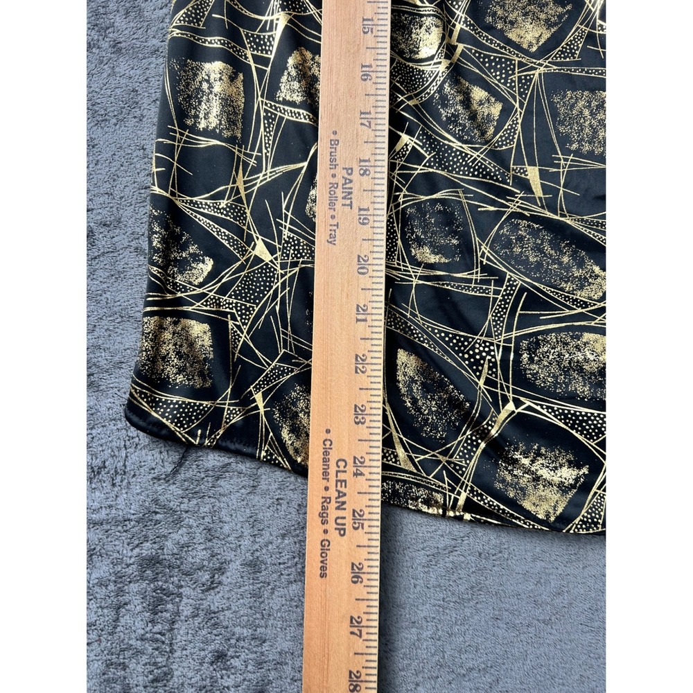 Lauren Lee Vintage Gold Black Geometric Mock Neck Blouse Long Sleeve Top size 12 - Picture 5 of 8